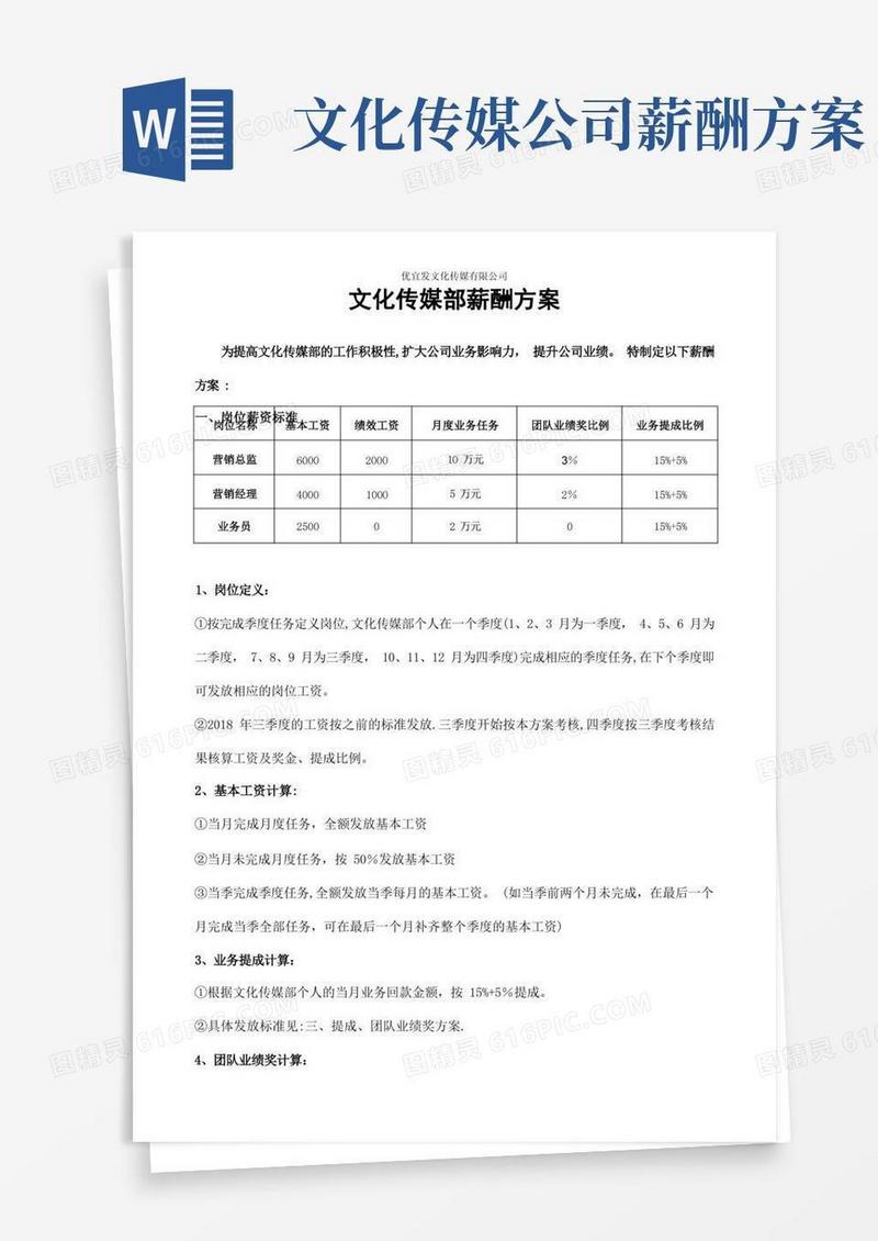 文化传媒部薪酬考核方案