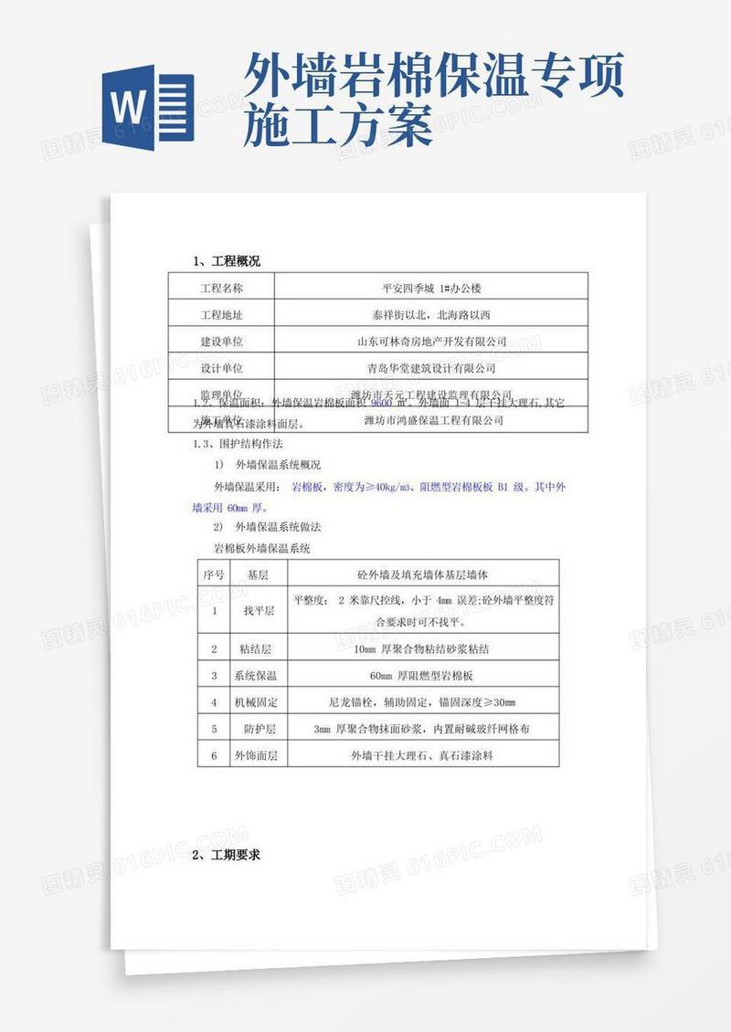 外墙岩棉板板外墙保温专项施工方案