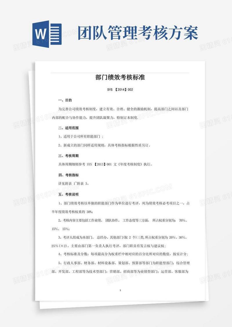 部门绩效考核方案(范本模板)