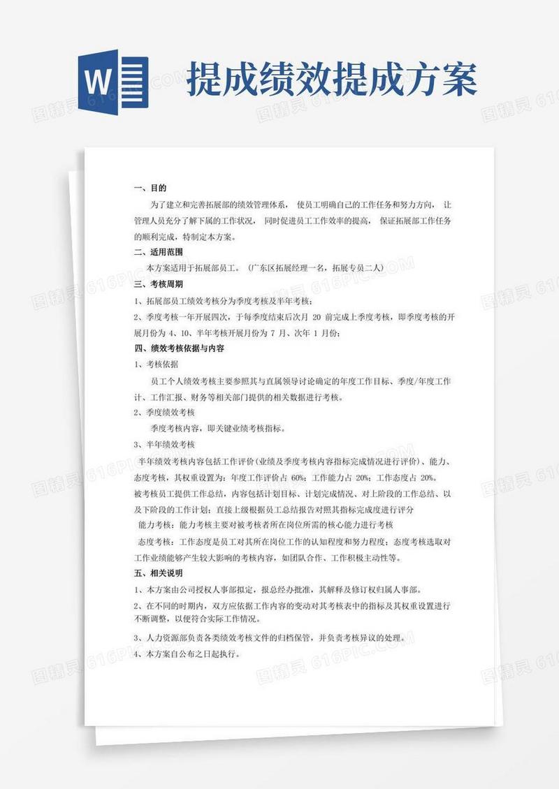 拓展部绩效考核及提成奖励实施方案