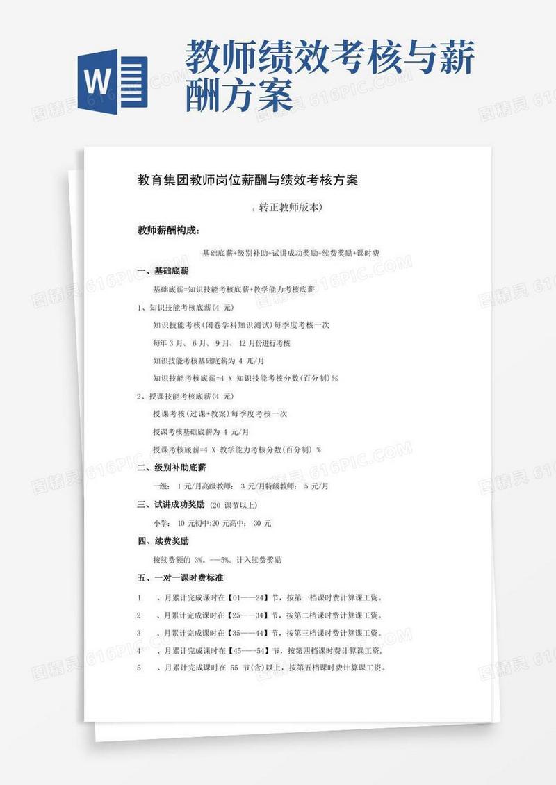 转正教师薪酬绩效考核方案