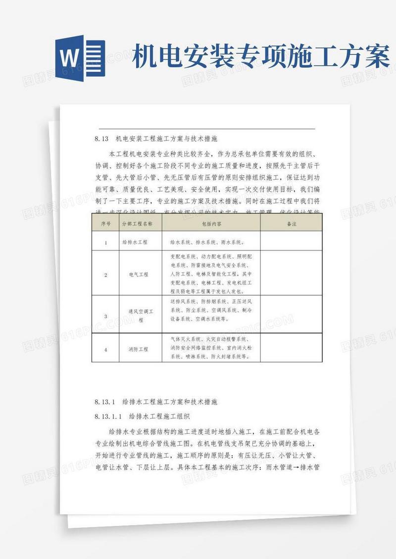 机电安装工程施工方案与技术措施含系统综合调试方案