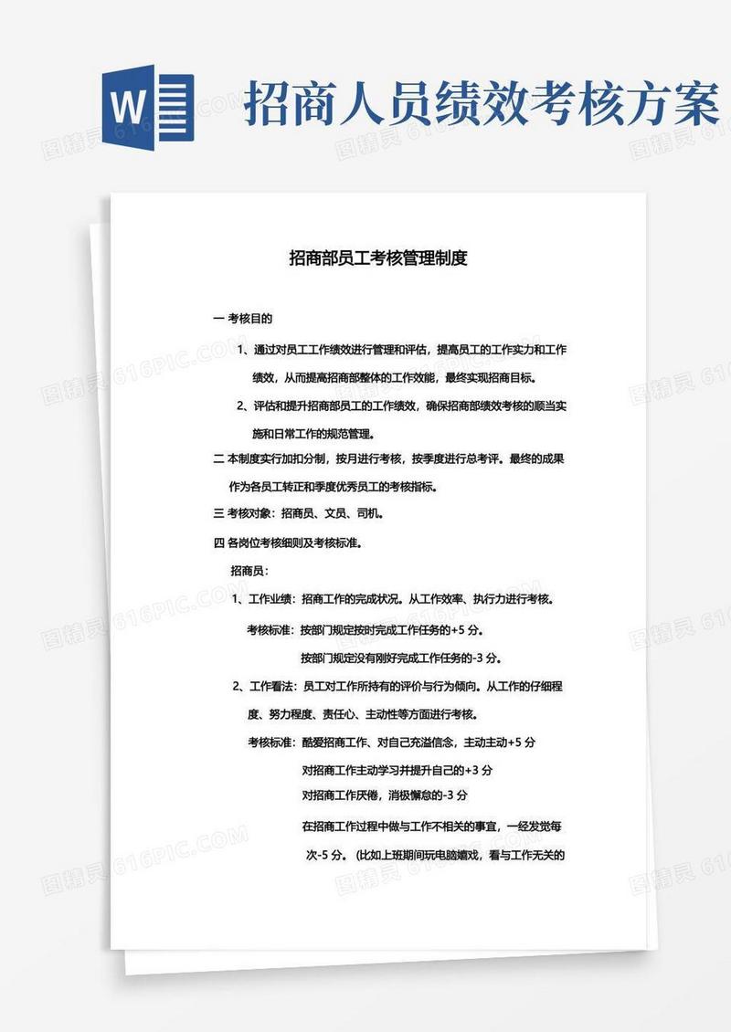 招商部员工绩效考核管理制度