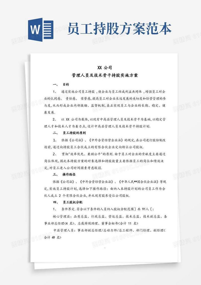 某公司员工持股分配方案(定稿)