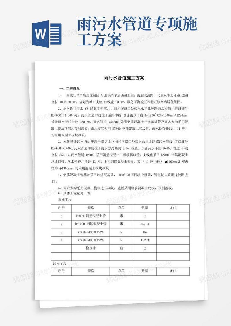 雨水污水管道施工方案工艺
