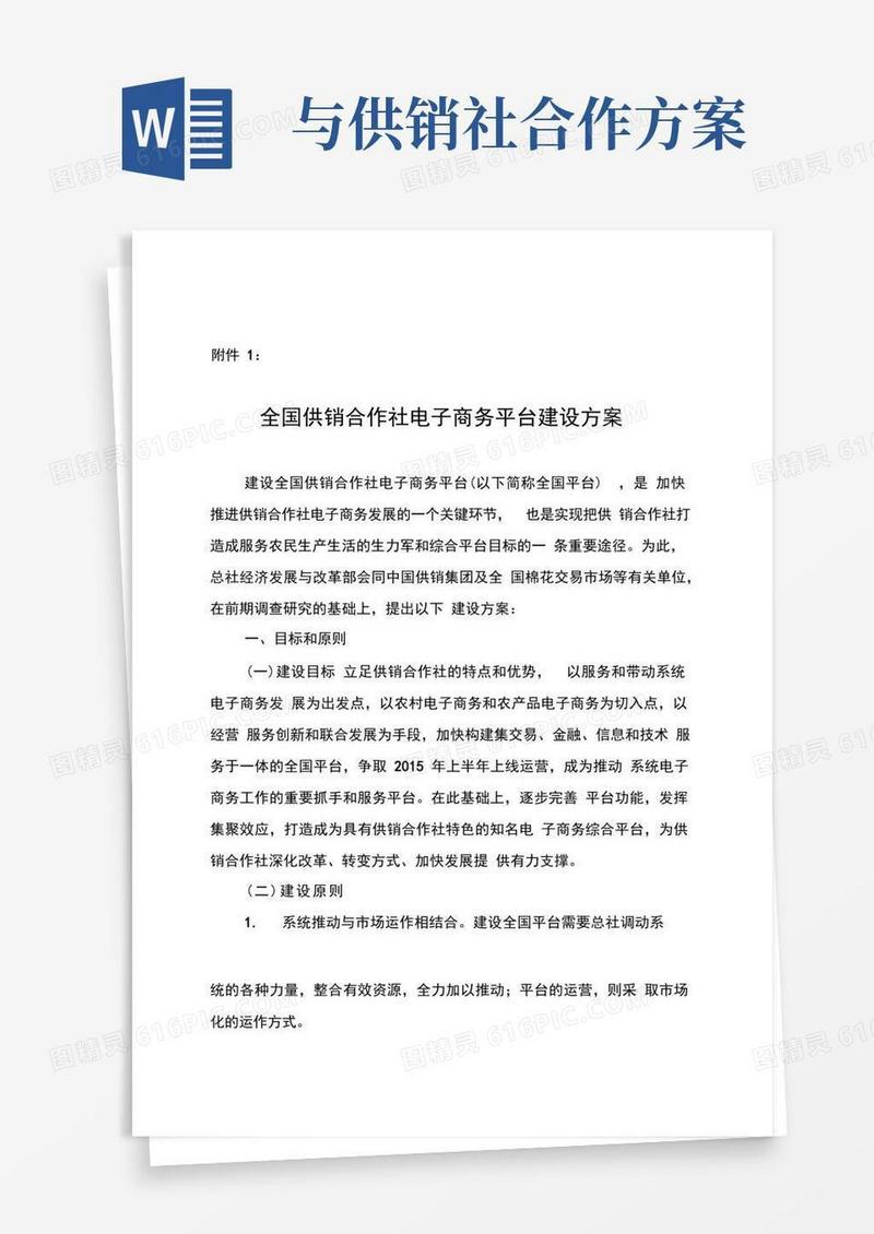 全国供销合作社电子商务平台建设方案-中华全国供销合作总社