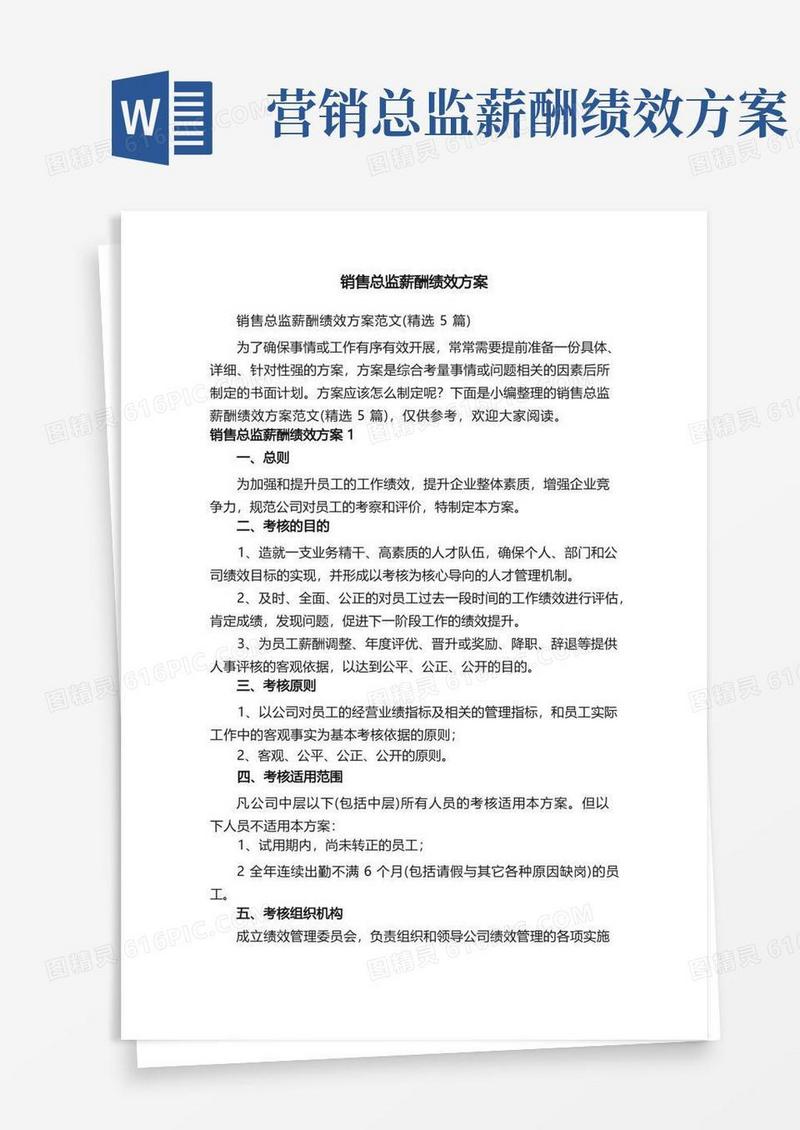 销售总监薪酬绩效方案范文（精选5篇）