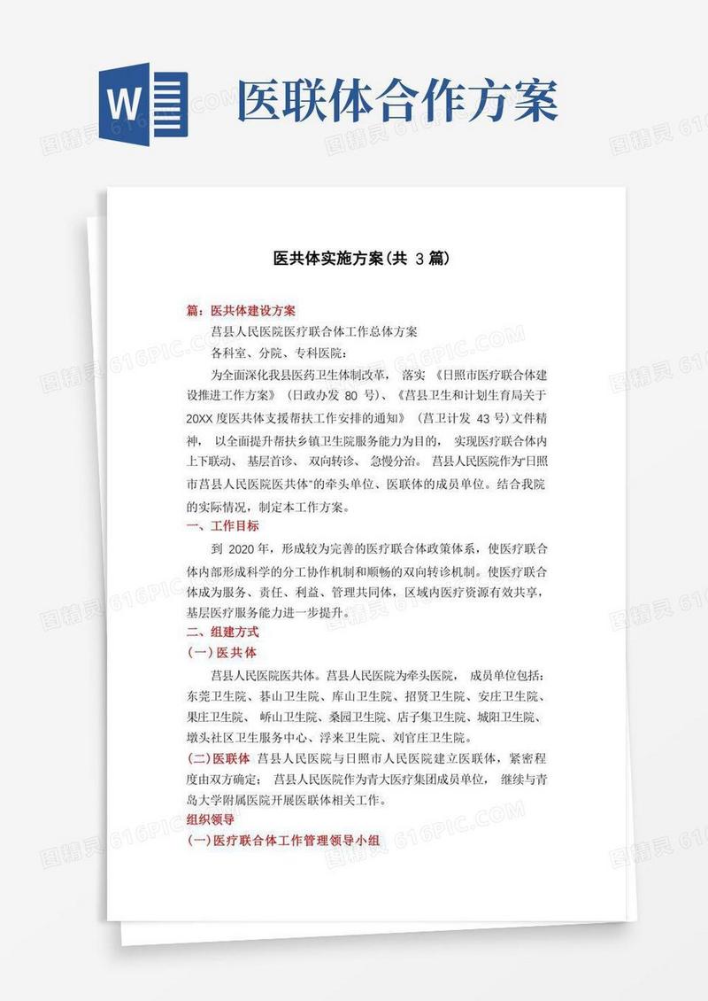 医共体实施方案(共3篇)
