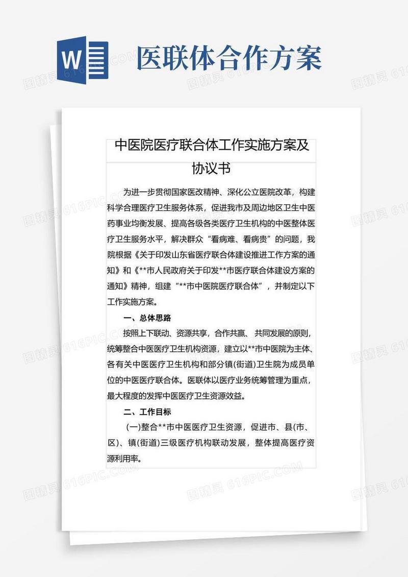 中医院医疗联合体工作实施方案及协议书