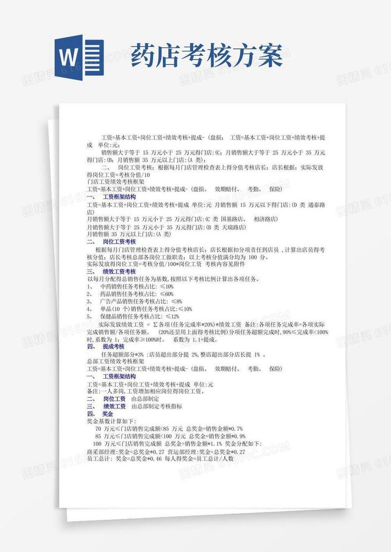 药店店面工资绩效考核(实用版)