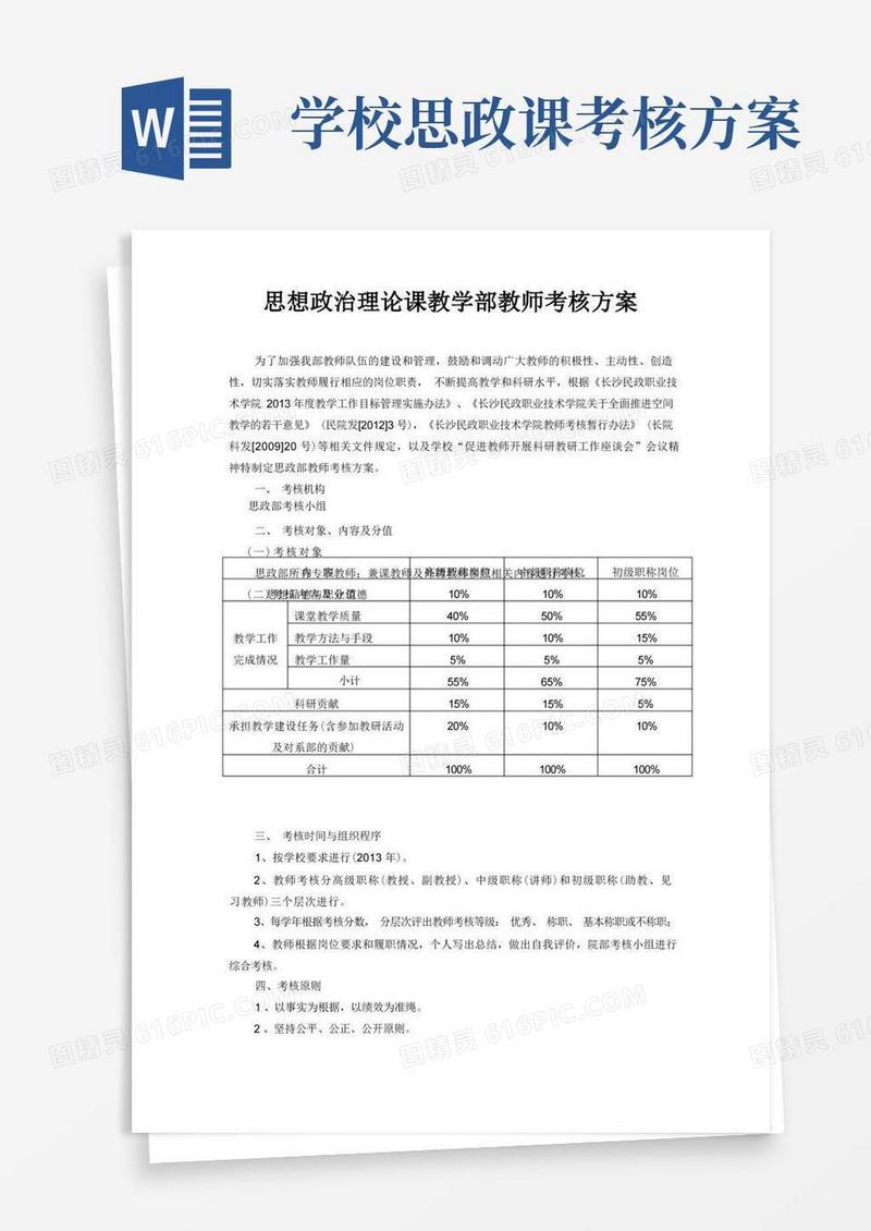 思政部教师考核方案及细则(1)