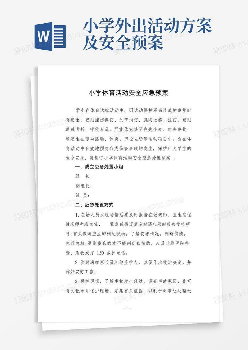 小学体育活动安全应急预案