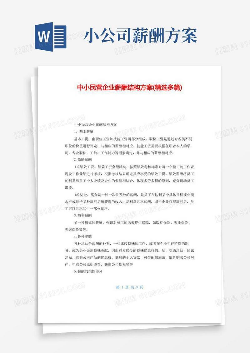 中小民营企业薪酬结构方案(精选多篇)