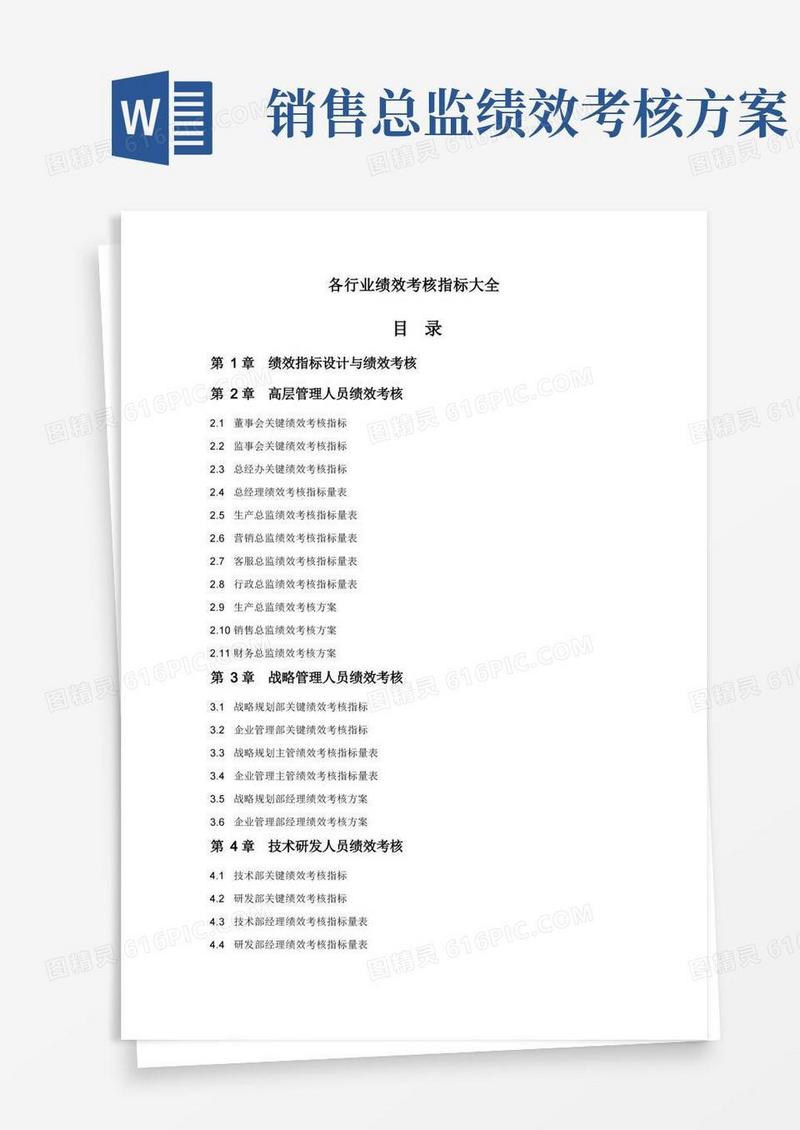 各行业绩效考核指标标准参考大全