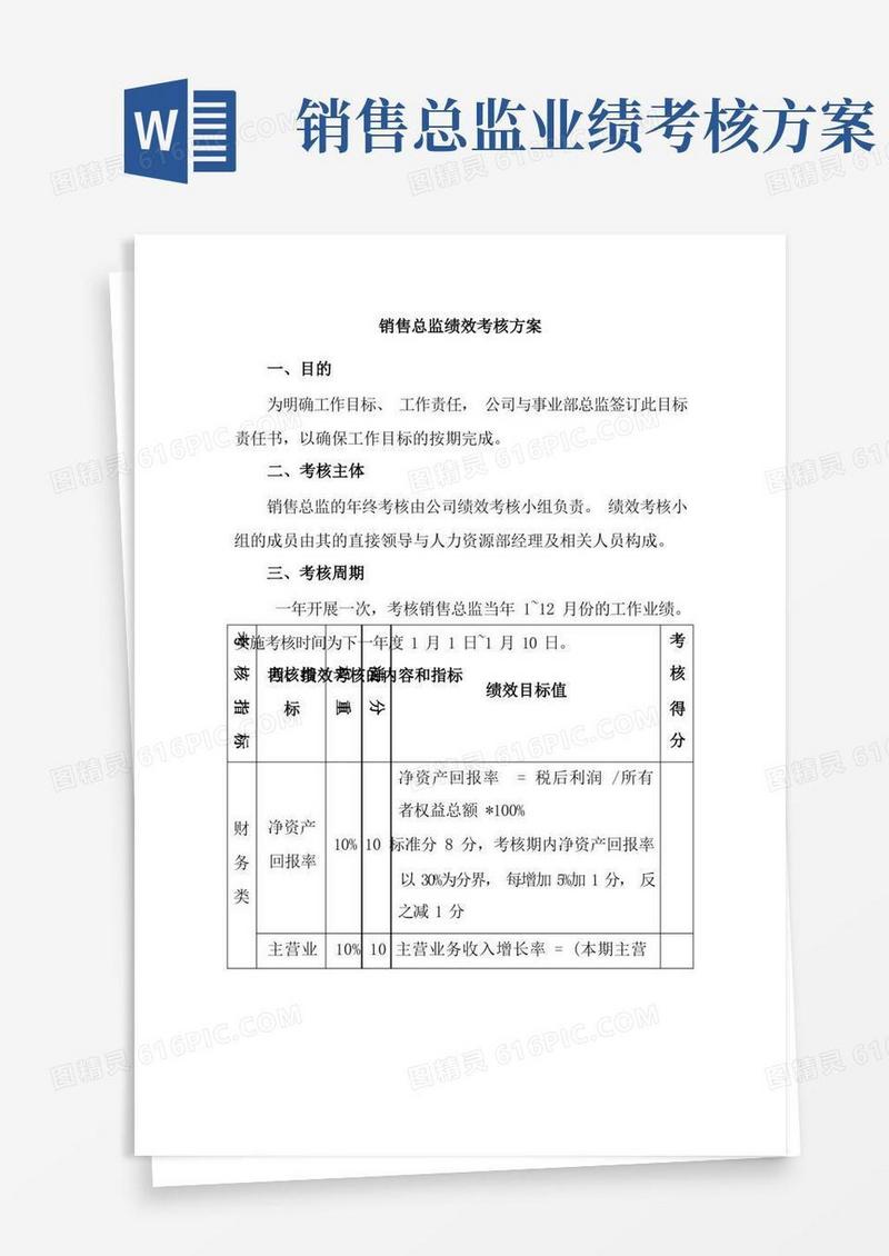 销售总监绩效考核方案实施细则