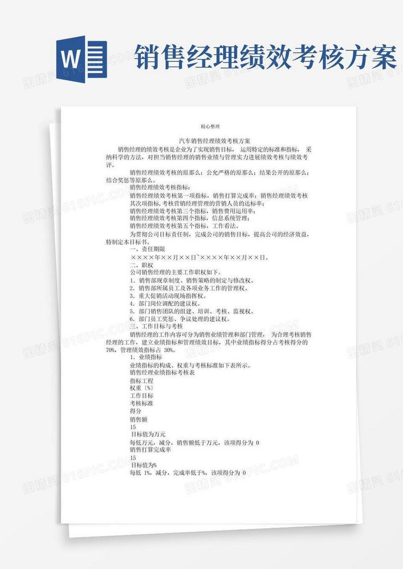 汽车销售经理绩效考核方案
