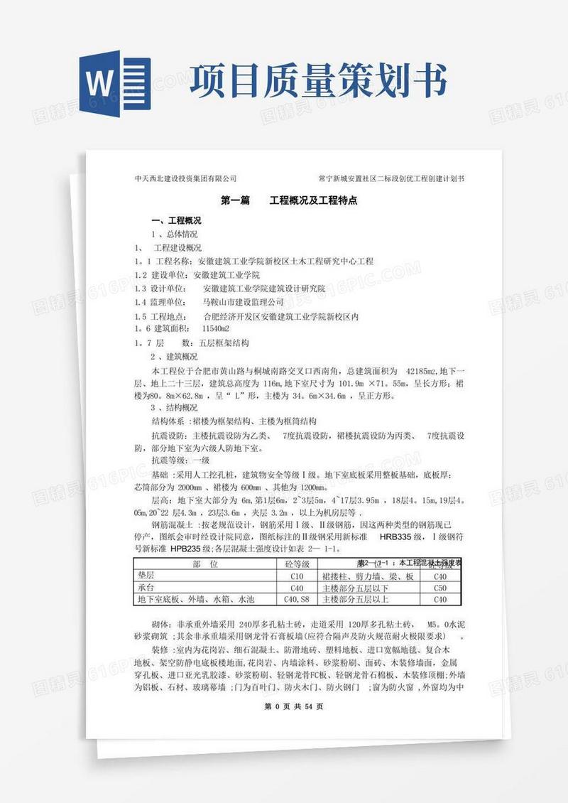 项目质量计划书【范本模板】