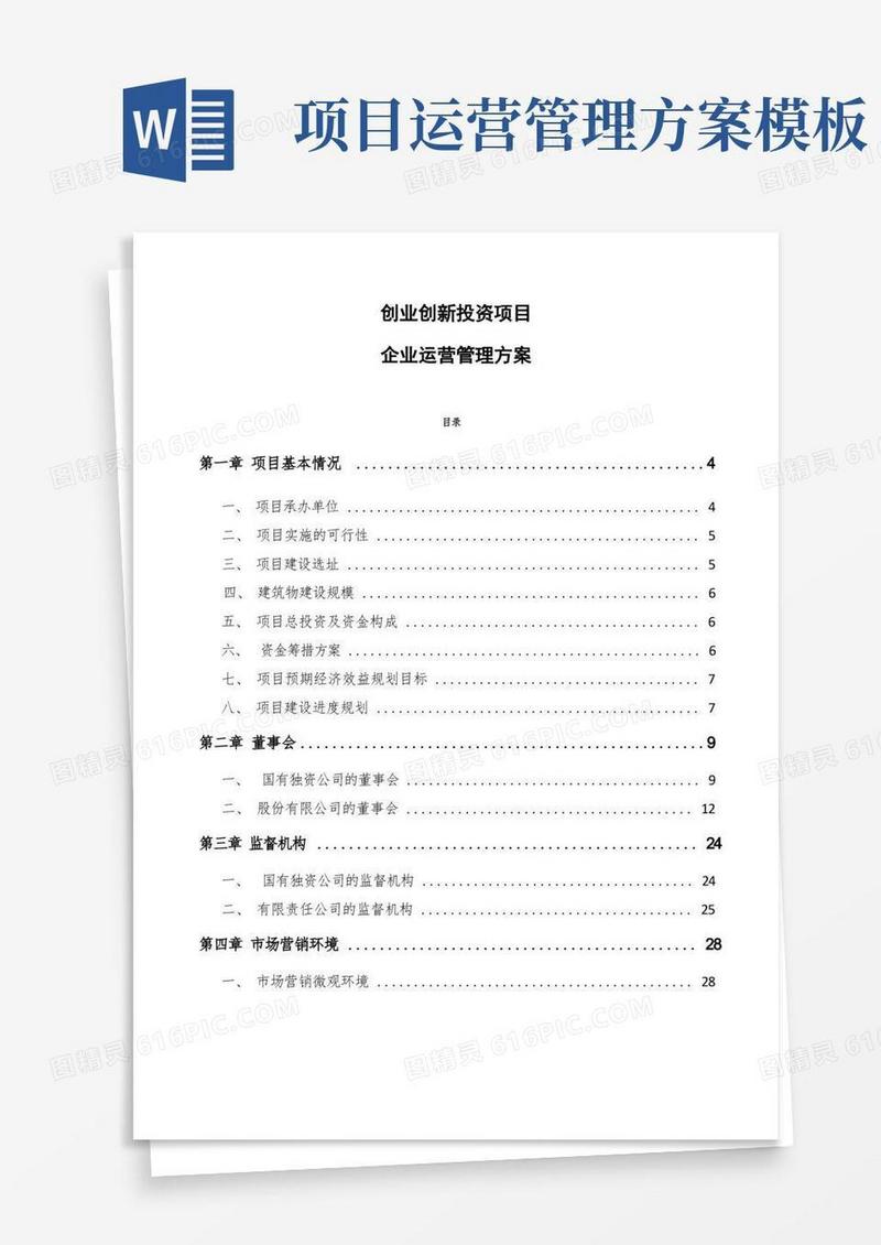 创业创新投资项目企业运营管理方案(模板)
