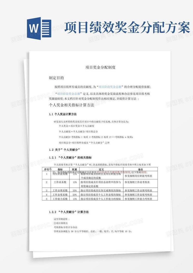 项目奖金分配制度