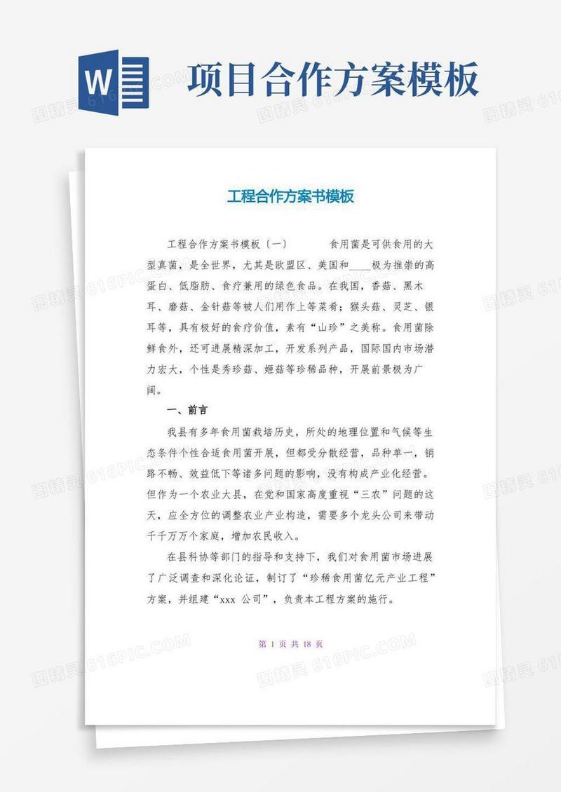 项目合作计划书模板