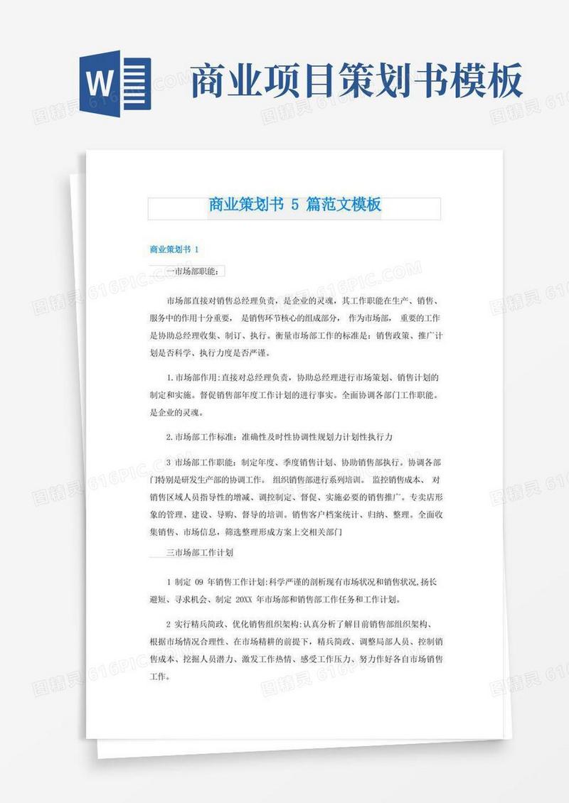 商业策划书5篇范文模板