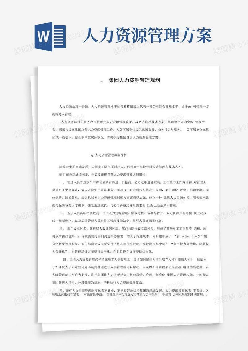 集团人力资源管理规划方案