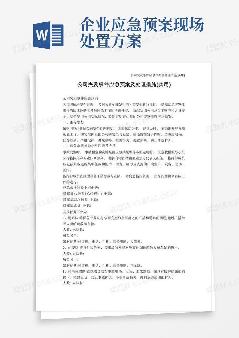 解决方案-公司突发事件应急预案及处理措施(实用)