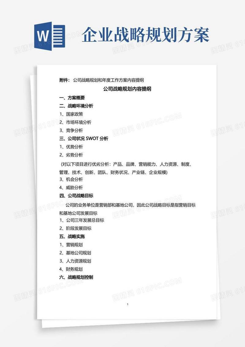 公司战略规划和实施方案内容提纲