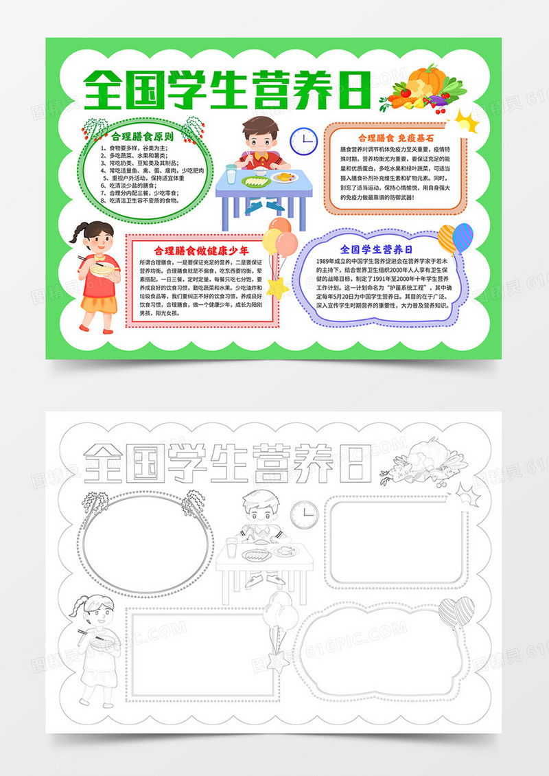 电子手抄报健康饮食word小报模板