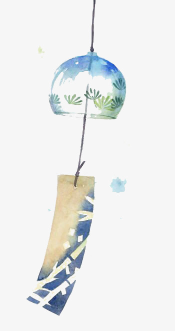 日式手绘浅蓝色水彩漂浮风铃