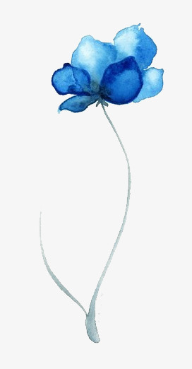 蓝色水墨装饰小花