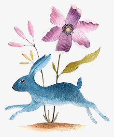 梦幻元素森林系素材 花朵和兔子