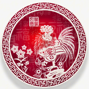 中国风红色喜庆公鸡剪纸装饰图案