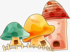 可爱手绘卡通蘑菇房