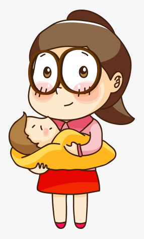 卡通抱着宝宝的女人