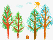 卡通装饰可爱元素 蜡笔画树木风景