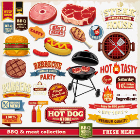 烤肉标签矢量素材,烤肉标签,烧烤美食,