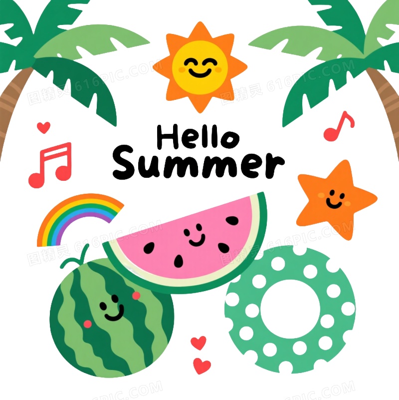 夏日扁平插画节日元素