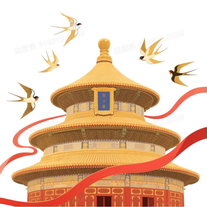 金色天坛祈年殿中国风插画元素