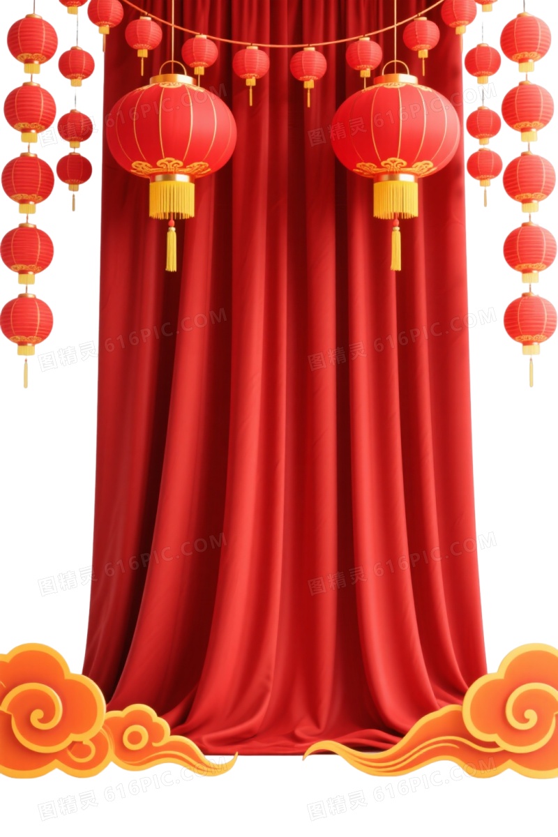 红金灯笼卷云祥云节日元素