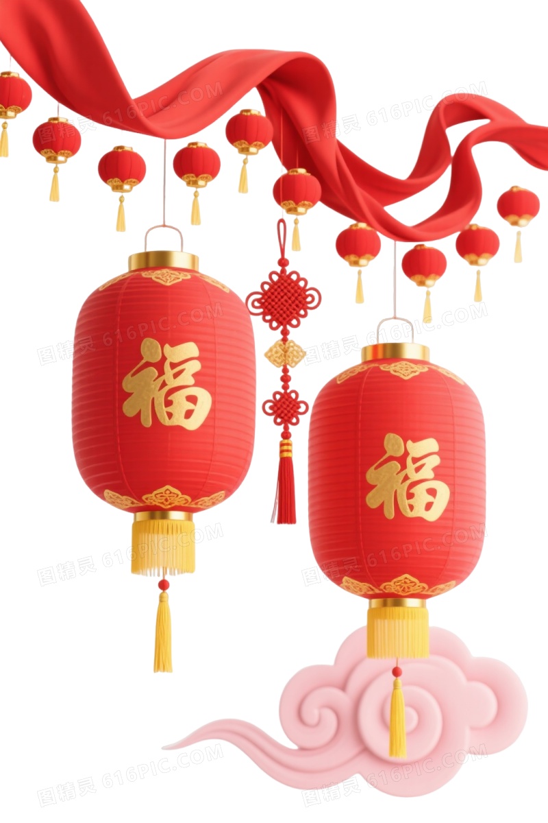 红金福字灯笼节日元素