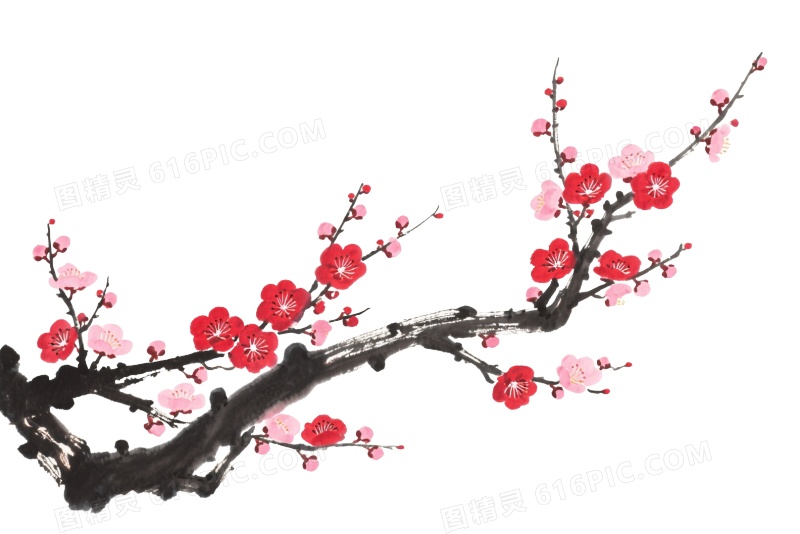 红梅枝条水墨晕染装饰图案图片免费下载_PNG素材_编号ve9i45k3l_图精灵