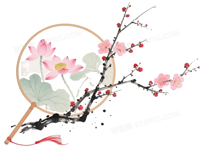 水墨梅花团扇装饰图案