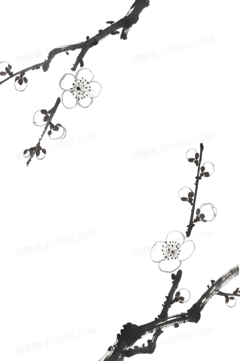 水墨梅花枝条装饰图案