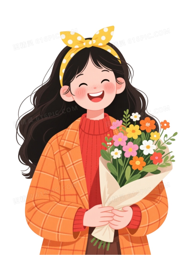 微笑女孩插画风格卡通手绘元素