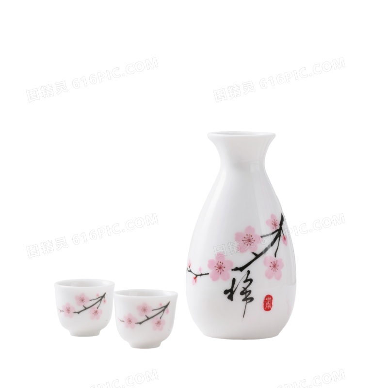 白瓷樱花酒具装饰图案