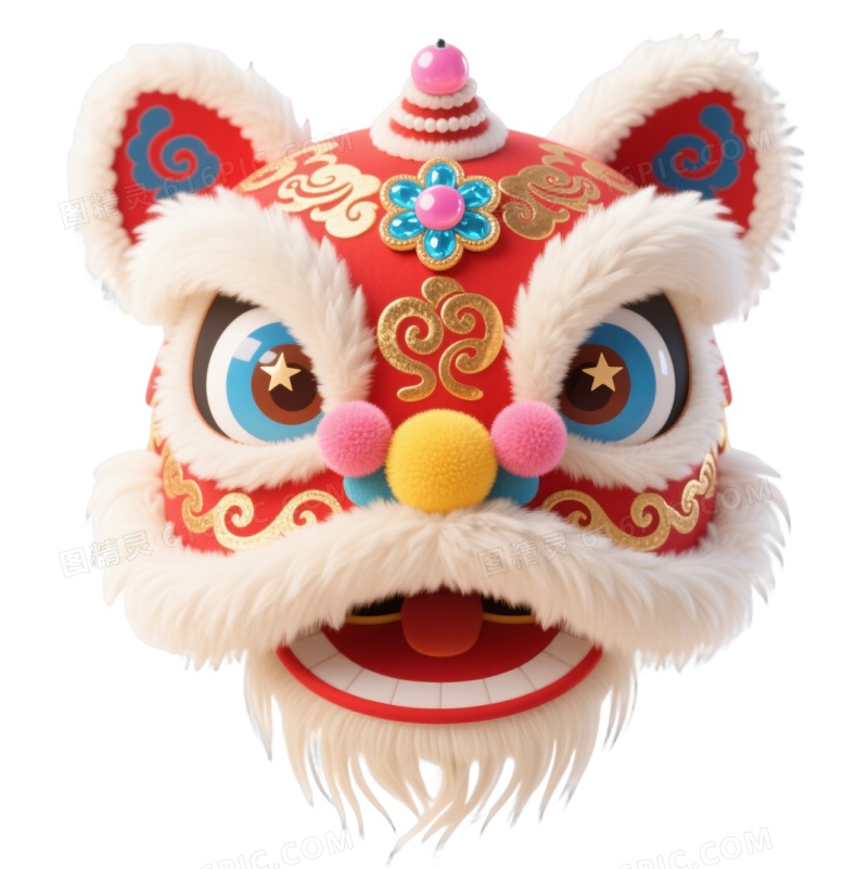 红金舞狮头饰卡通手绘元素图片免费下载_PNG素材_编号1xrilk02y_图精灵