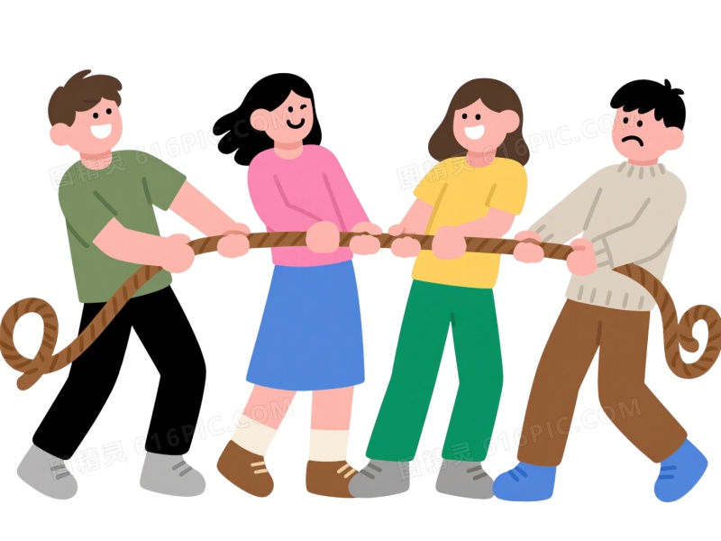 四人拔河扁平插画元素