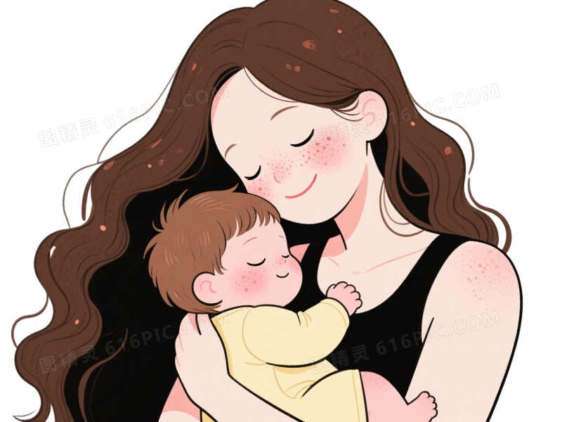 温柔母子手绘插画卡通手绘元素