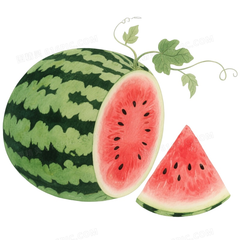 水彩西瓜切片卡通手绘元素